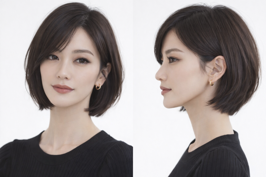 斜め前髪で自然に隠すナチュラルボブ【ショート】