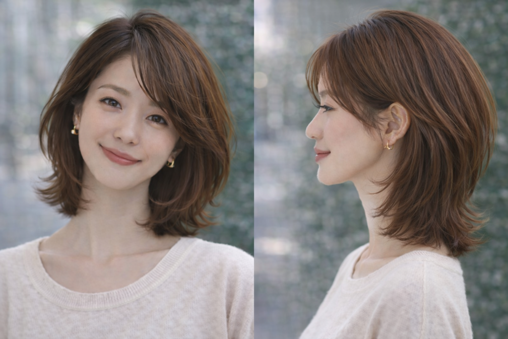 分け目を曖昧にするパーマ風ボブ【ミディアム】