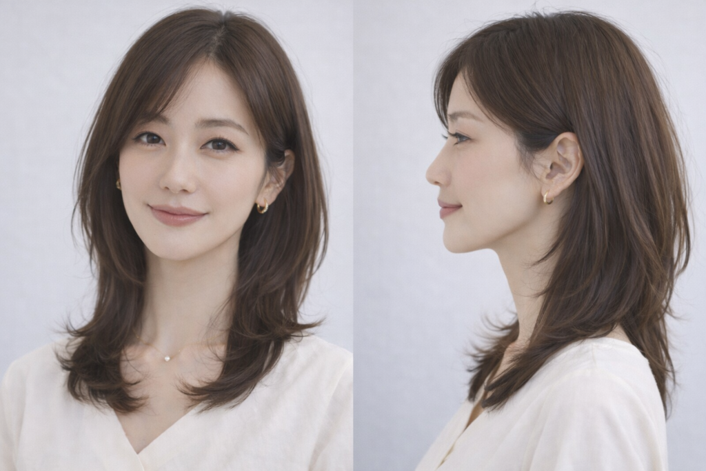 顔周りレイヤーで生え際をぼかすロングヘア【ロング】