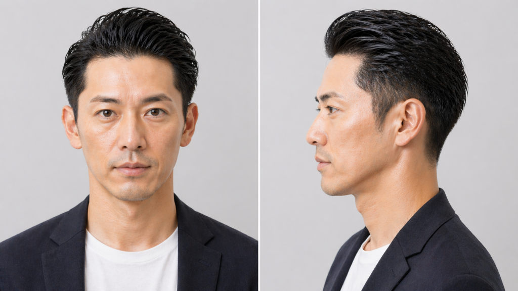 オールバックショート｜無理に隠さず清潔感を出す