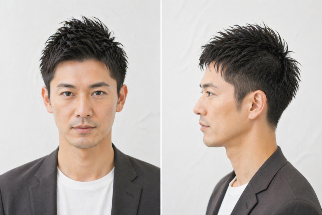 ソフトモヒカン｜トップに高さを出して視線を分散させる