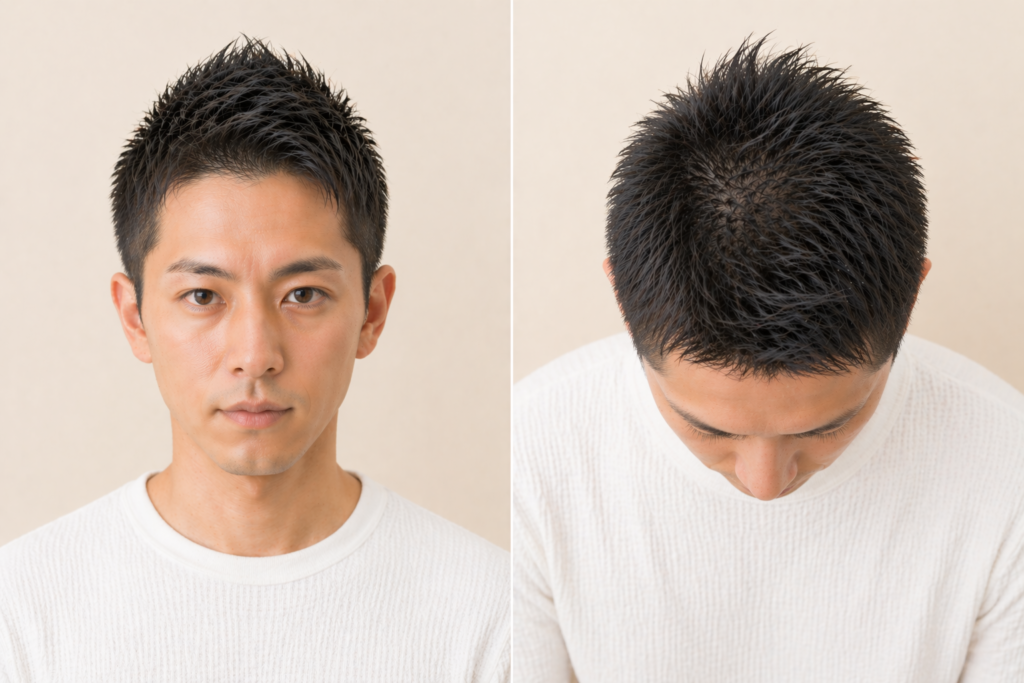 ソフトモヒカン｜トップにボリュームを出してつむじをカバー